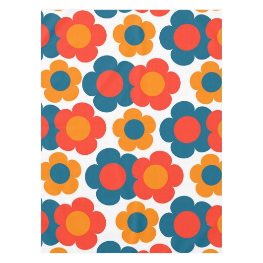 Preppy Blue Orange Hippie Blume Muster Tischdecke (Vorderseite)