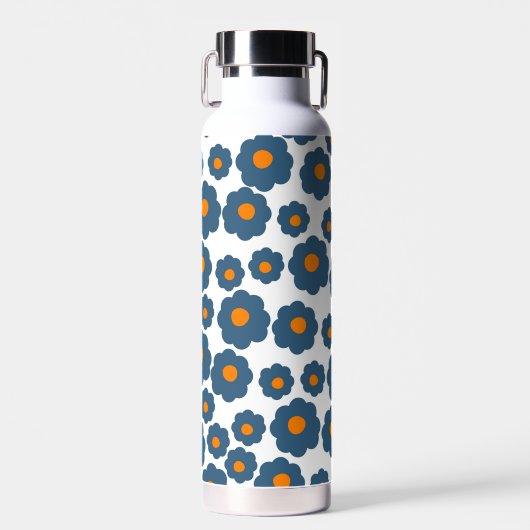 Preppy Blue Orange Hippie Blume Muster Trinkflasche (Vorne)