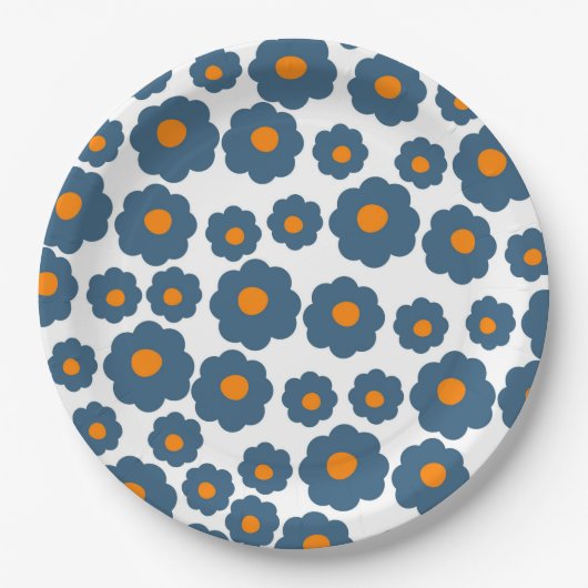 Preppy Blue Orange Hippie Blume Pattern Paper Pla Pappteller (Vorderseite)