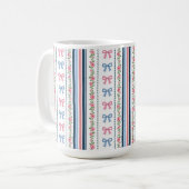 Preppy Blue Pink Bows Florals Striped Coquette Kaffeetasse (Vorderseite Links)