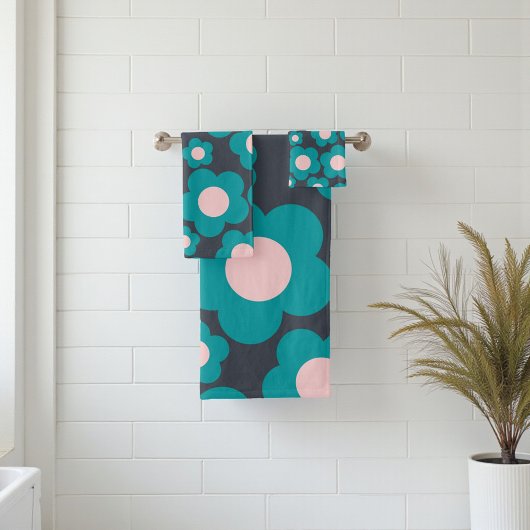 Preppy Blue Pink Hippie Blume Muster Badhandtuch Set