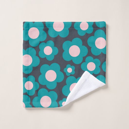 Preppy Blue Pink Hippie Blume Muster Badhandtuch Set (Waschlappen)