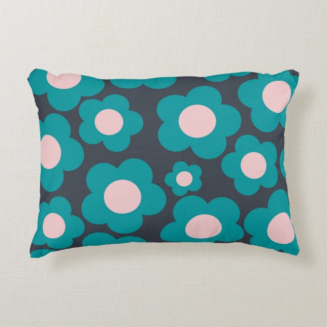 Preppy Blue Pink Hippie Blume Muster Dekokissen (Vorderseite)
