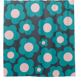 Preppy Blue Pink Hippie Blume Muster Duschvorhang