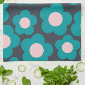 Preppy Blue Pink Hippie Blume Muster Geschirrtuch (Gefaltet)