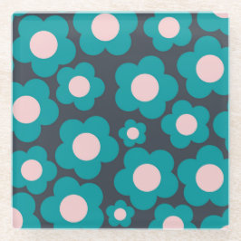 Preppy Blue Pink Hippie Blume Muster Glasuntersetzer