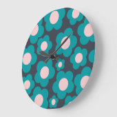 Preppy Blue Pink Hippie Blume Muster Große Wanduhr (Winkel)