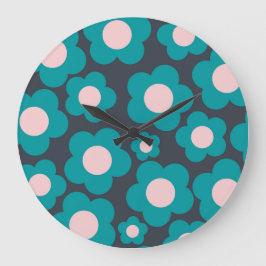 Preppy Blue Pink Hippie Blume Muster Große Wanduhr