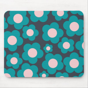 Preppy Blue Pink Hippie Blume Muster Mousepad