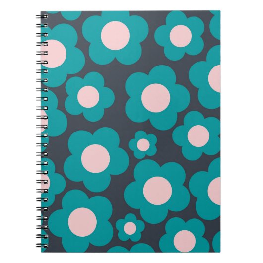 Preppy Blue Pink Hippie Blume Muster Notebook Notizblock (Vorderseite)