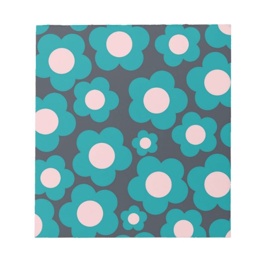 Preppy Blue Pink Hippie Blume Muster Notizblock (Vorderseite)