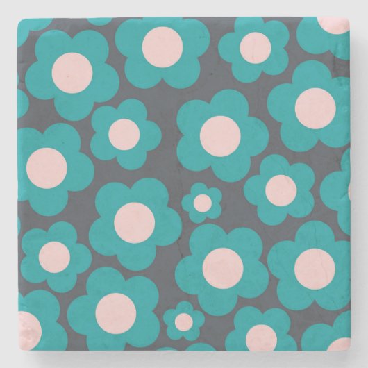 Preppy Blue Pink Hippie Blume Muster Steinuntersetzer (Vorderseite)