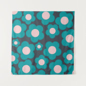 Preppy Blue Pink Hippie Blume Muster Wandteppich (Vorderseite (Horizontal))