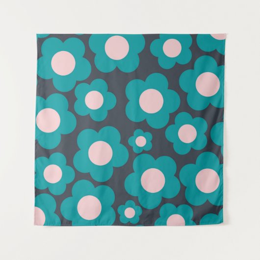 Preppy Blue Pink Hippie Blume Muster Wandteppich (Vorderseite)