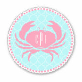 Preppy Blue Pink Monogram Quatrefoil Kran Aufkleber (Vorderseite)
