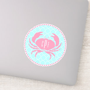 Preppy Blue Pink Monogram Quatrefoil Kran Aufkleber