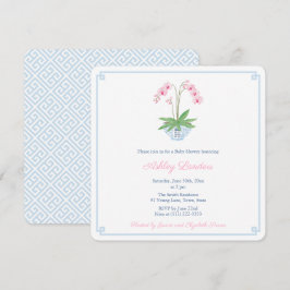 Preppy Blue Pink Orchid Ginger Jar Baby Dusche Einladung
