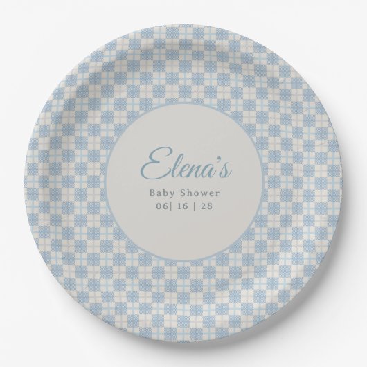 Preppy Blue Plaid Baby Shower  Pappteller (Vorderseite)
