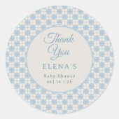 Preppy Blue Plaid Baby Shower  Runder Aufkleber (Vorderseite)