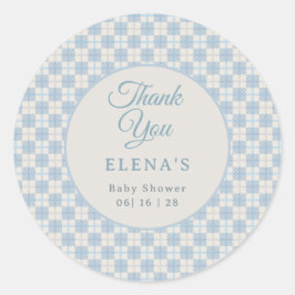 Preppy Blue Plaid Baby Shower  Runder Aufkleber