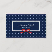 Preppy Blue Polka Dot Red Ribbon Social Media Visitenkarte (Vorderseite)