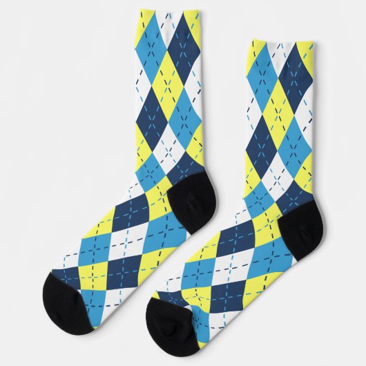 Preppy Blue Raspberry Lemon Gelbe Raute Socken (Linkes Detail)