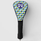 Preppy Blue Raspberry Lemon Raute Mit Monogramm Golf Headcover (Vorderseite)