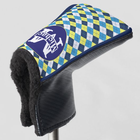 Preppy Blue Raspberry Lemon Raute Mit Monogramm Golf Headcover (3/4 Vorderseite)
