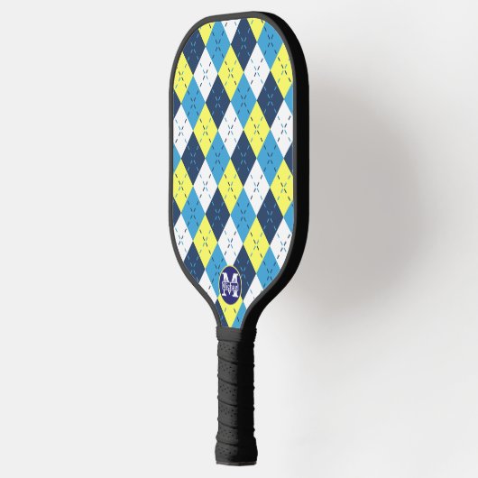 Preppy Blue Raspberry Lemon Raute Mit Monogramm Pickleball Schläger (Links)