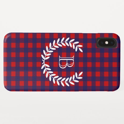 Preppy Blue & Red Buffalo Kariert | Monogramm Case-Mate iPhone Hülle (Rückseite (Horizontal))
