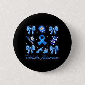 Preppy Blue Ribbon Coquette Bow Diabetes Awareness Button