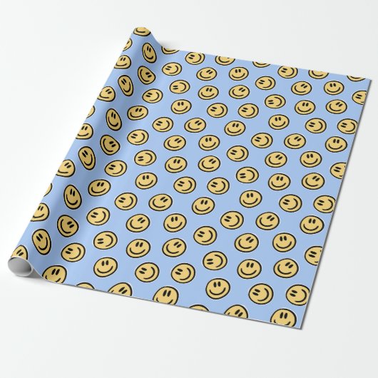 Preppy Blue Smile Wrapping Paper Geschenkpapier (Ungerollt)