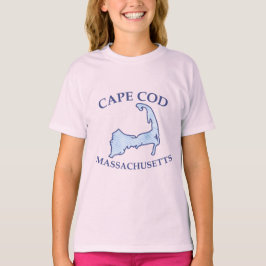 Preppy Blue Striped Cape Cod Girl's Pink T-Shirt