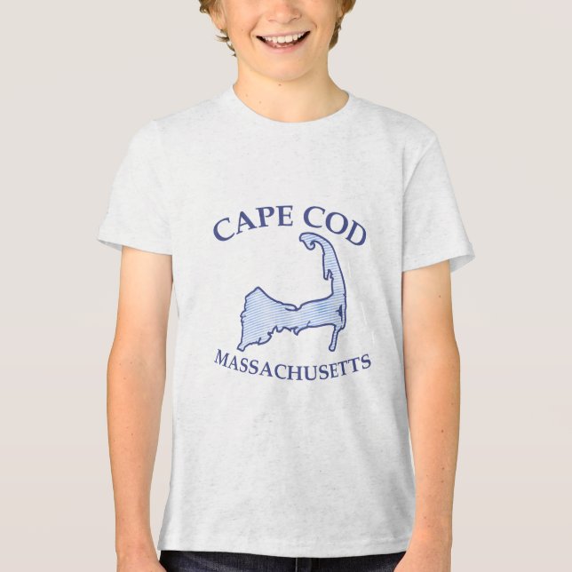 Preppy Blue Striped Cape Cod Silhouette Boy's Tri-Blend Shirt (Vorderseite)