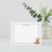 Preppy Blue Striped Teddy Bear Nursery note card Ankündigung (Stehend Vorderseite)