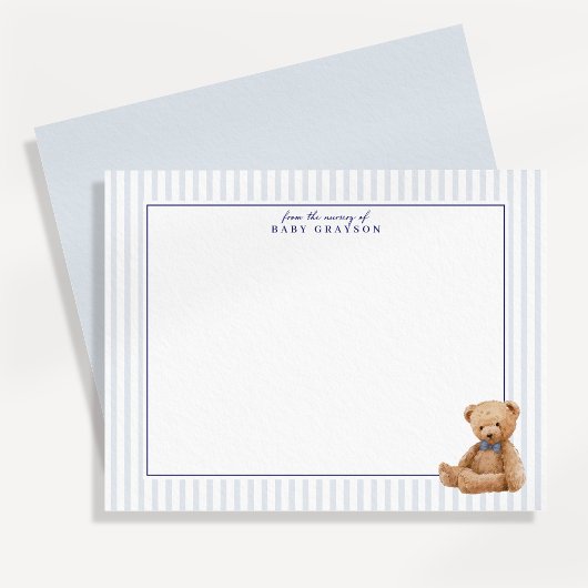 Preppy Blue Striped Teddy Bear Nursery note card Ankündigung