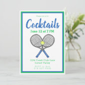 Preppy Blue Tennis Racquets Cocktail Party Einladung (Stehend Vorderseite)