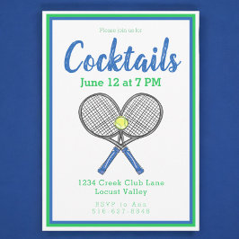 Preppy Blue Tennis Racquets Cocktail Party Einladung