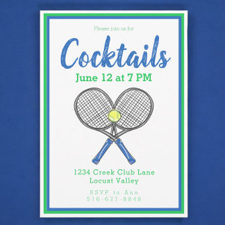 Preppy Blue Tennis Racquets Cocktail Party Einladung