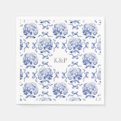 Preppy Blue Toile Hydrangea Bow mit Namen Serviette (Vorderseite)