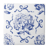Preppy Blue Toile Hydrangea Bow Nahtloses Muster Fliese (Vorderseite)
