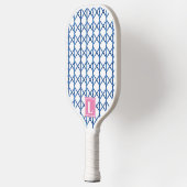 Preppy Blue Trellis Bamboo Kleines Muster Monogram Pickleball Schläger (Links)