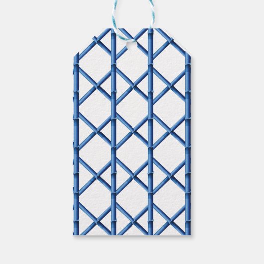 Preppy Blue Trellis Bamboo Muster Custom Geschenkanhänger (Rückseite)