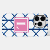 Preppy Blue Trellis Bamboo Muster Monogram Case-Mate iPhone Hülle (Rückseite (Horizontal))