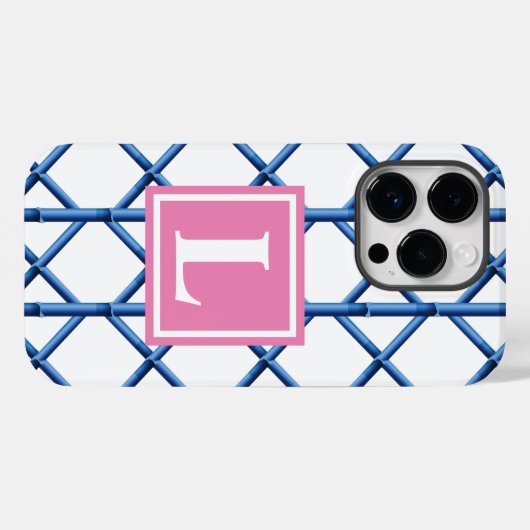 Preppy Blue Trellis Bamboo Muster Monogram Case-Mate iPhone Hülle (Rückseite (Horizontal))