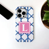 Preppy Blue Trellis Bamboo Muster Monogram Case-Mate iPhone Hülle