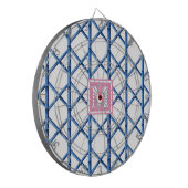 Preppy Blue Trellis Bamboo Muster Monogram Dartscheibe (Vorderseite Links)