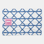 Preppy Blue Trellis Bamboo Muster Monogram Geschirrtuch (Horizontal)