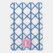 Preppy Blue Trellis Bamboo Muster Monogram Geschirrtuch (Vertikal)
