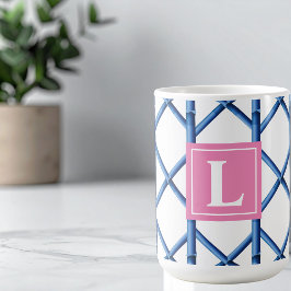 Preppy Blue Trellis Bamboo Muster Monogram Kaffeetasse